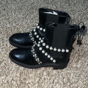 Black Combat Boot Pearl Straps